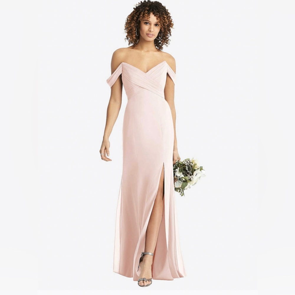 Elegant Pink Off-Shoulder Evening Gown